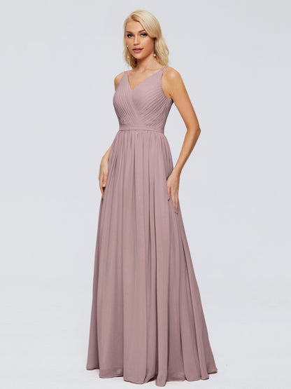 Morgan A-line V Neck Chiffon Bridesmaid Dresses
