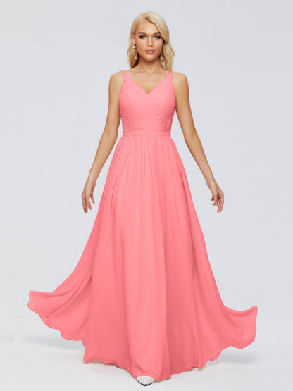 Morgan A-line V Neck Chiffon Bridesmaid Dresses