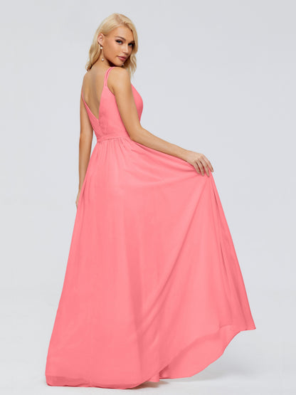 Morgan A-line V Neck Chiffon Bridesmaid Dresses