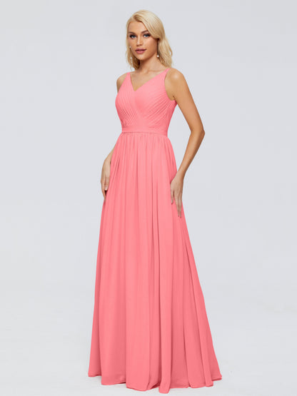 Morgan A-line V Neck Chiffon Bridesmaid Dresses