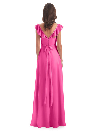 Mylah Sheath Cap Sleeves Split Chiffon Long Bridesmaid Dresses
