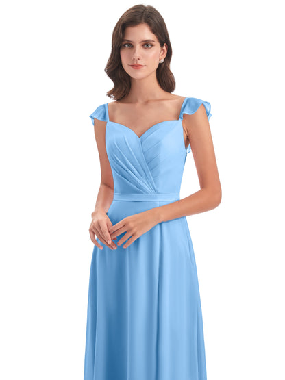 Mylah Sheath Cap Sleeves Split Chiffon Long Bridesmaid Dresses
