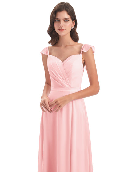 Mylah Sheath Cap Sleeves Split Chiffon Long Bridesmaid Dresses