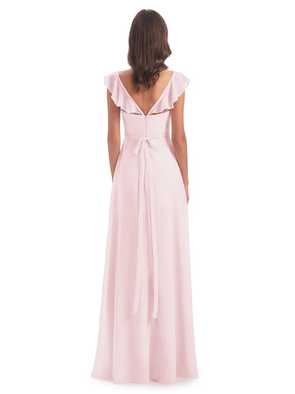 Mylah Sheath Cap Sleeves Split Chiffon Long Bridesmaid Dresses