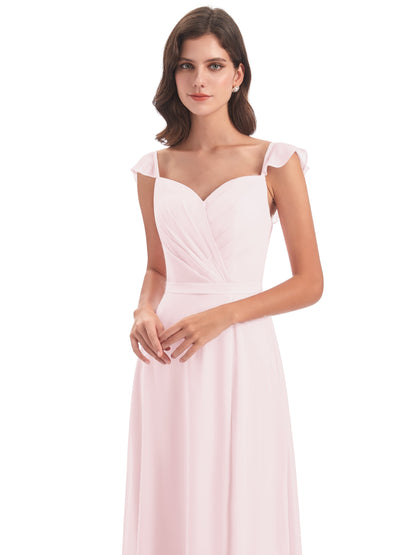 Mylah Sheath Cap Sleeves Split Chiffon Long Bridesmaid Dresses
