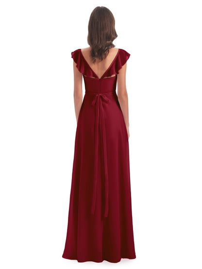 Mylah Sheath Cap Sleeves Split Chiffon Long Bridesmaid Dresses