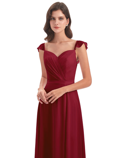Mylah Sheath Cap Sleeves Split Chiffon Long Bridesmaid Dresses