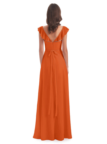 Mylah Sheath Cap Sleeves Split Chiffon Long Bridesmaid Dresses