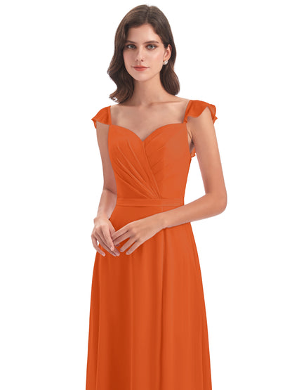 Mylah Sheath Cap Sleeves Split Chiffon Long Bridesmaid Dresses