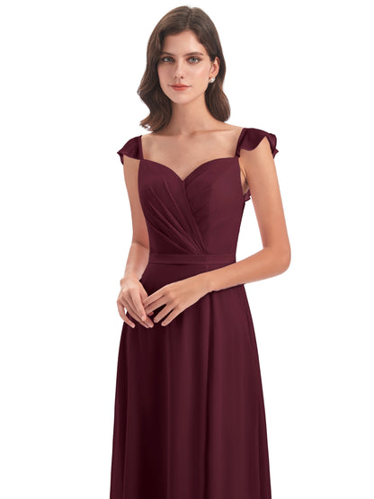 Mylah Sheath Cap Sleeves Split Chiffon Long Bridesmaid Dresses