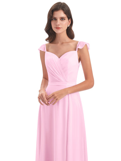Mylah Sheath Cap Sleeves Split Chiffon Long Bridesmaid Dresses