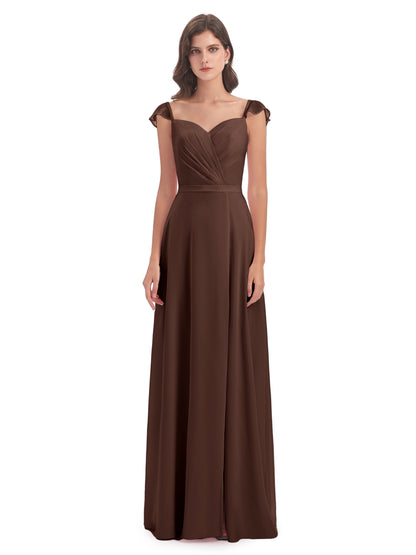 Mylah Sheath Cap Sleeves Split Chiffon Long Bridesmaid Dresses