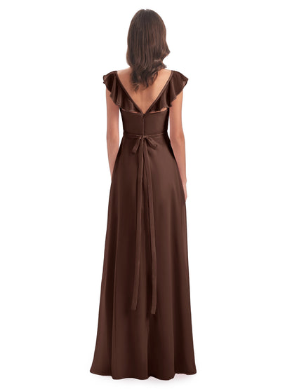 Mylah Sheath Cap Sleeves Split Chiffon Long Bridesmaid Dresses
