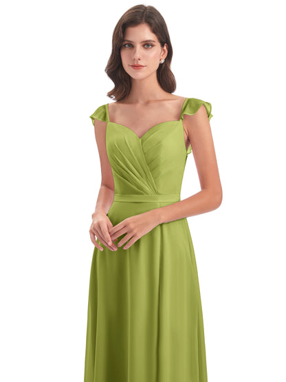 Mylah Sheath Cap Sleeves Split Chiffon Long Bridesmaid Dresses