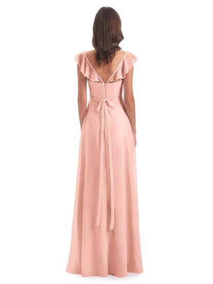 Mylah Sheath Cap Sleeves Split Chiffon Long Bridesmaid Dresses