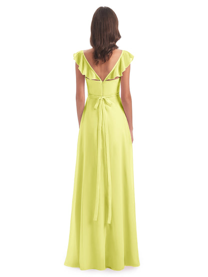 Mylah Sheath Cap Sleeves Split Chiffon Long Bridesmaid Dresses