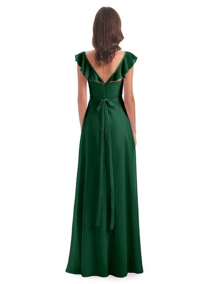 Mylah Sheath Cap Sleeves Split Chiffon Long Bridesmaid Dresses