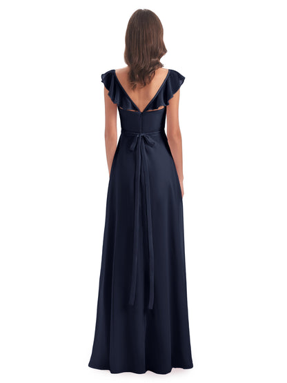 Mylah Sheath Cap Sleeves Split Chiffon Long Bridesmaid Dresses