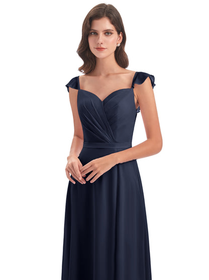 Mylah Sheath Cap Sleeves Split Chiffon Long Bridesmaid Dresses