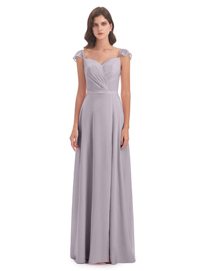 Mylah Sheath Cap Sleeves Split Chiffon Long Bridesmaid Dresses