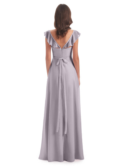 Mylah Sheath Cap Sleeves Split Chiffon Long Bridesmaid Dresses