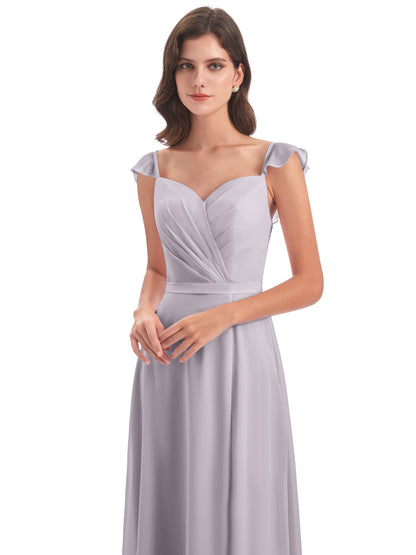 Mylah Sheath Cap Sleeves Split Chiffon Long Bridesmaid Dresses