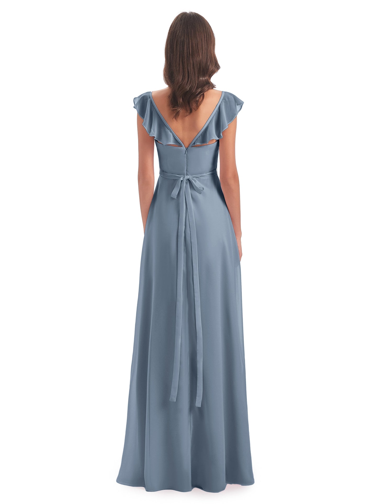 Mylah Sheath Cap Sleeves Split Chiffon Long Bridesmaid Dresses