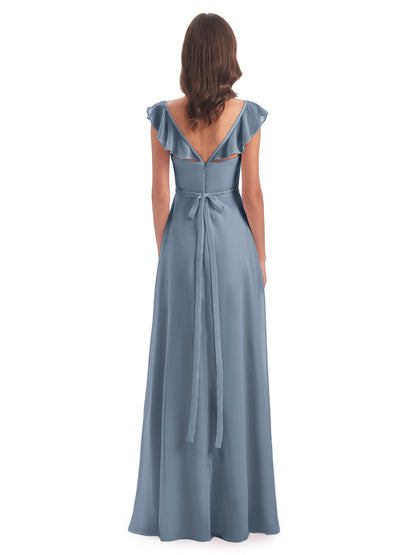 Mylah Sheath Cap Sleeves Split Chiffon Long Bridesmaid Dresses