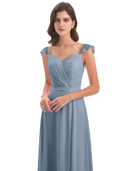 Mylah Sheath Cap Sleeves Split Chiffon Long Bridesmaid Dresses