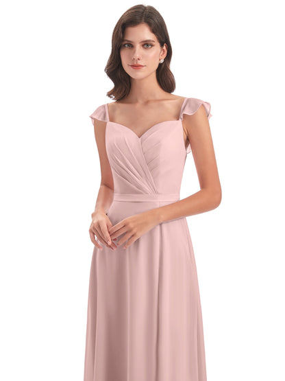 Mylah Sheath Cap Sleeves Split Chiffon Long Bridesmaid Dresses