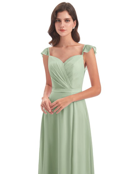Mylah Sheath Cap Sleeves Split Chiffon Long Bridesmaid Dresses