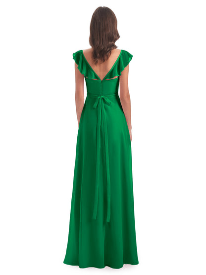 Mylah Sheath Cap Sleeves Split Chiffon Long Bridesmaid Dresses