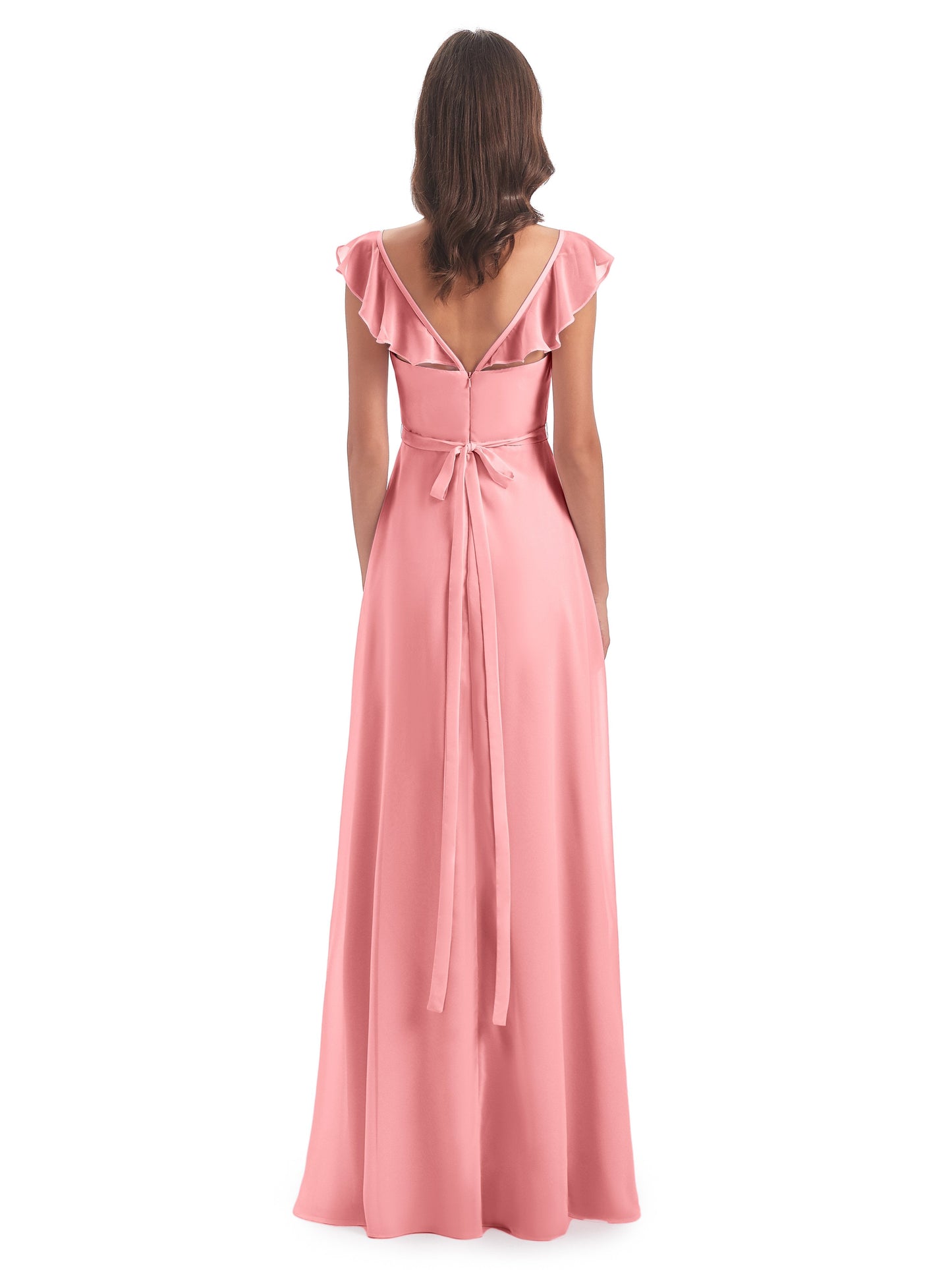 Mylah Sheath Cap Sleeves Split Chiffon Long Bridesmaid Dresses