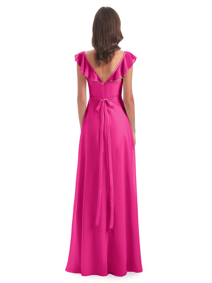 Mylah Sheath Cap Sleeves Split Chiffon Long Bridesmaid Dresses