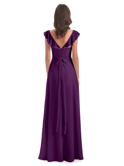 Mylah Sheath Cap Sleeves Split Chiffon Long Bridesmaid Dresses