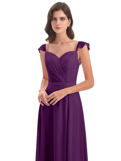 Mylah Sheath Cap Sleeves Split Chiffon Long Bridesmaid Dresses
