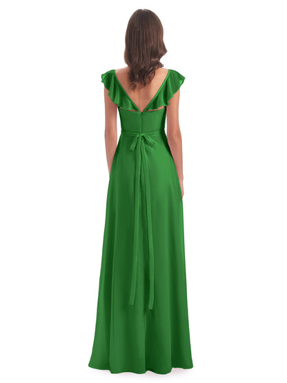 Mylah Sheath Cap Sleeves Split Chiffon Long Bridesmaid Dresses