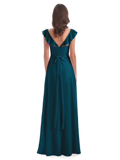 Mylah Sheath Cap Sleeves Split Chiffon Long Bridesmaid Dresses