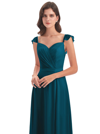 Mylah Sheath Cap Sleeves Split Chiffon Long Bridesmaid Dresses