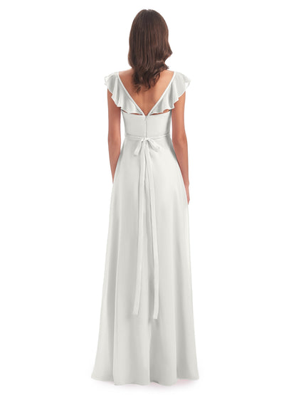 Mylah Sheath Cap Sleeves Split Chiffon Long Bridesmaid Dresses