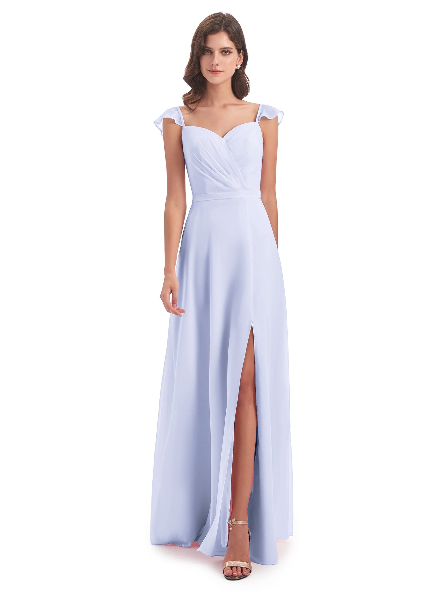 Mylah Sheath Cap Sleeves Split Chiffon Long Bridesmaid Dresses