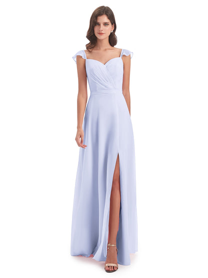 Mylah Sheath Cap Sleeves Split Chiffon Long Bridesmaid Dresses