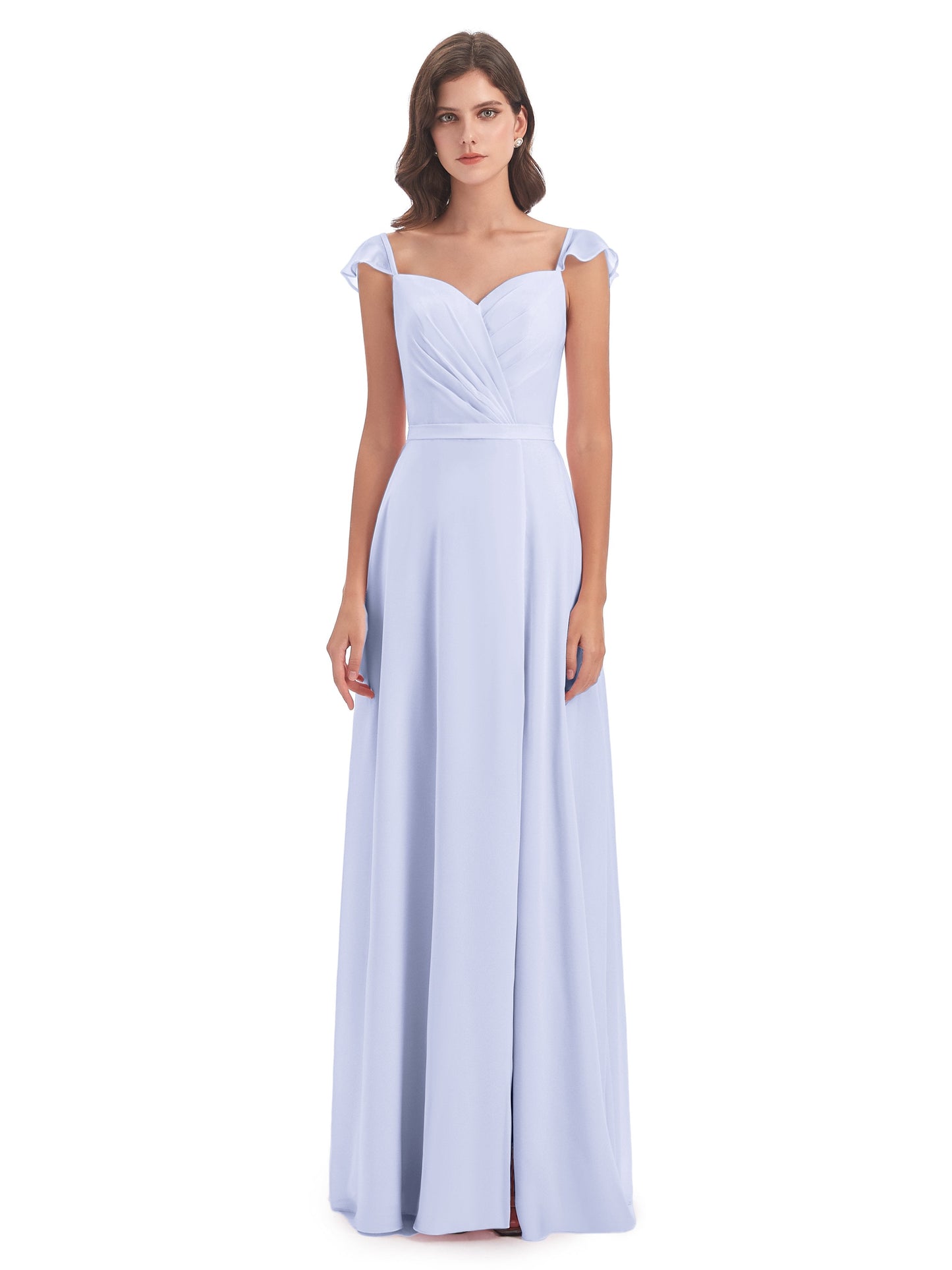 Mylah Sheath Cap Sleeves Split Chiffon Long Bridesmaid Dresses