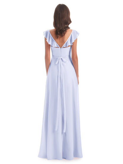 Mylah Sheath Cap Sleeves Split Chiffon Long Bridesmaid Dresses