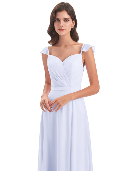 Mylah Sheath Cap Sleeves Split Chiffon Long Bridesmaid Dresses