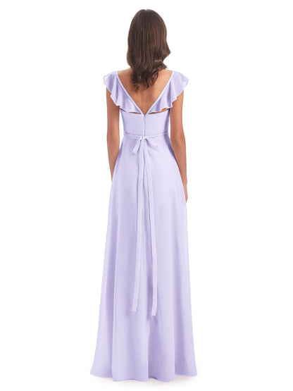 Mylah Sheath Cap Sleeves Split Chiffon Long Bridesmaid Dresses