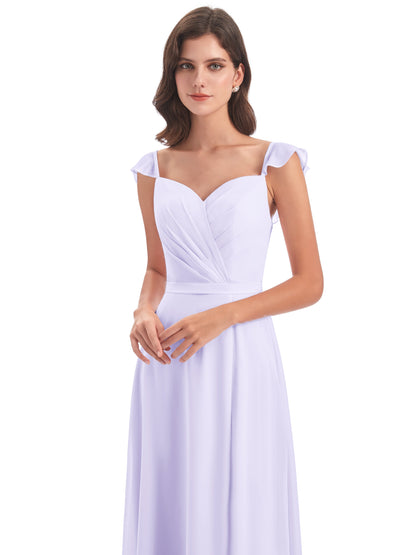 Mylah Sheath Cap Sleeves Split Chiffon Long Bridesmaid Dresses