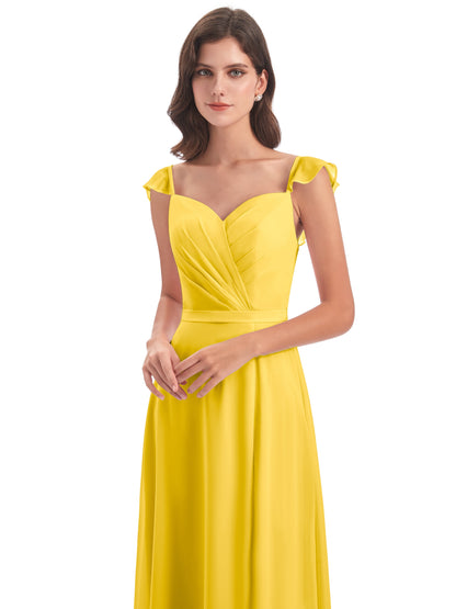 Mylah Sheath Cap Sleeves Split Chiffon Long Bridesmaid Dresses