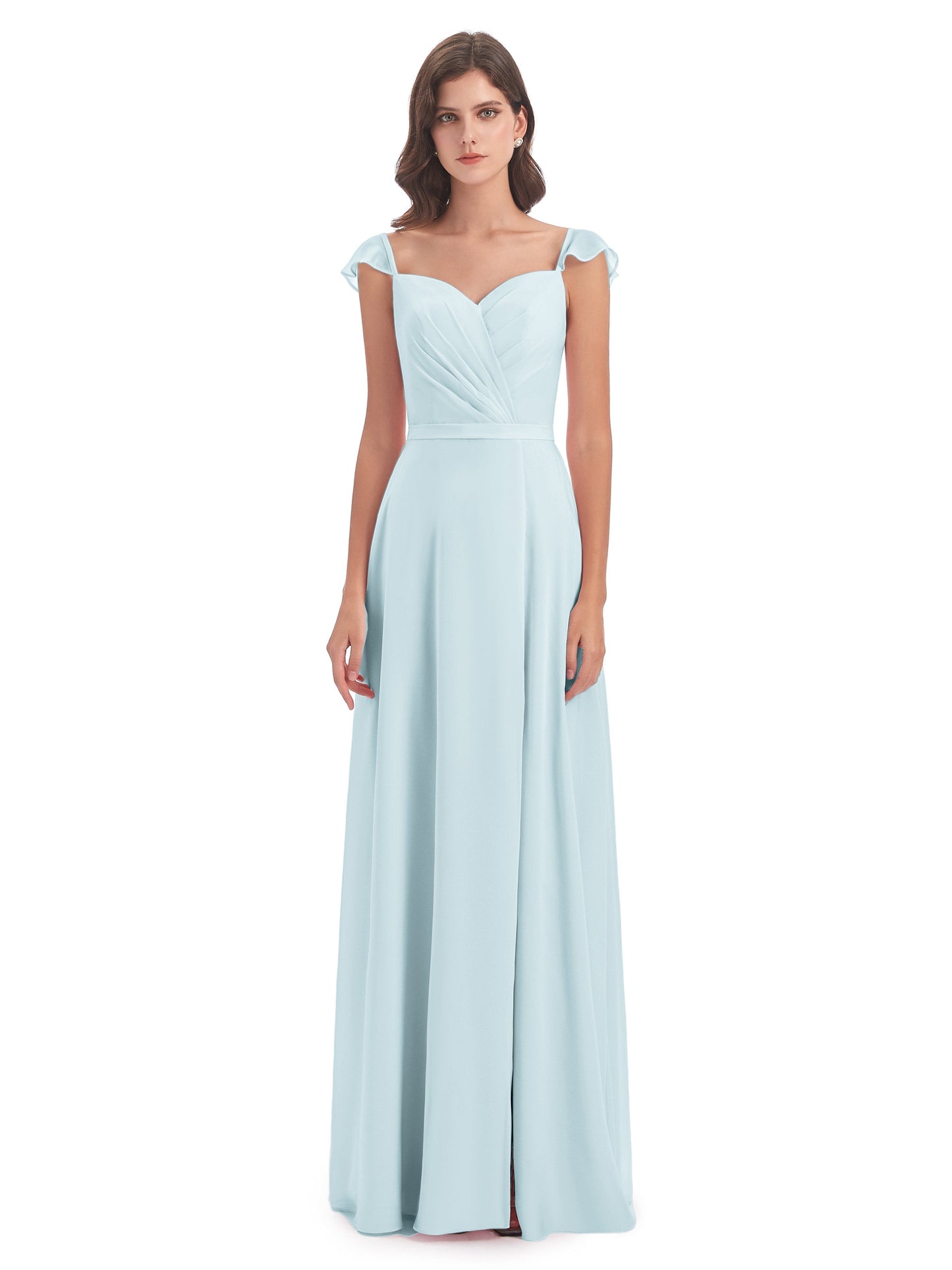 Mylah Sheath Cap Sleeves Split Chiffon Long Bridesmaid Dresses