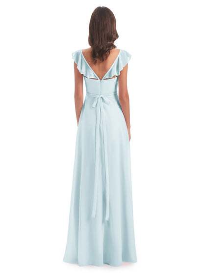 Mylah Sheath Cap Sleeves Split Chiffon Long Bridesmaid Dresses